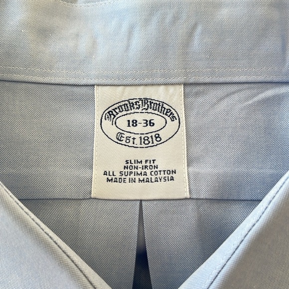 Brooks Brothers Slim Fit Light Blue Non-iron Cotton Oxford, 18-36 - Picture 4 of 5